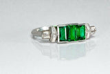 2.6ct Green Emerald Cut Engagement Ring Trilogy 14k White Gold Finish