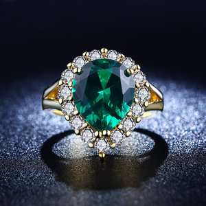 2Ct Pear Cut Green Emerald Halo Split Shank Engagement Ring 14K Yellow Gold Over