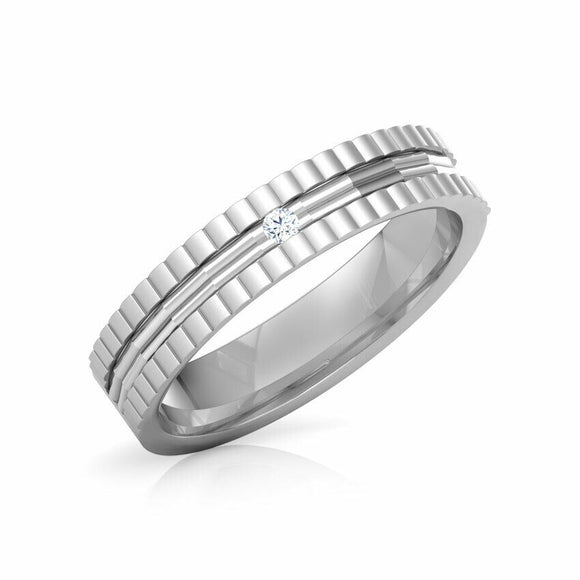 0.2ct Wedding Ring Band Round Cut Diamond Ribbed 14k White Gold Finish