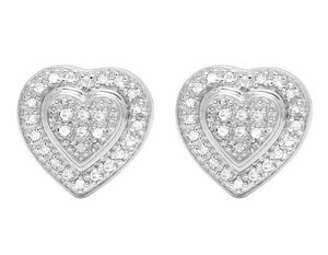 1.4ct Round Cut VVS1D Diamond Double Heart Stud Earrings 14k White Gold Finish