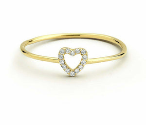 0.2ct Engagement Ring Round Cut Diamond Open Heart Shaped 14k Yellow Gold Finish