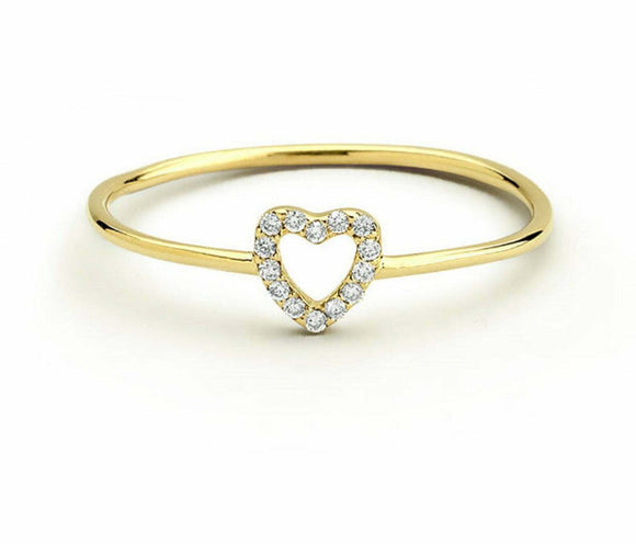 0.2ct Engagement Ring Round Cut Diamond Open Heart Shaped 14k Yellow Gold Finish