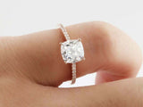 1.5ct Cushion Cut Diamond Engagement Ring Accents Solitaire 14k Rose Gold Finish