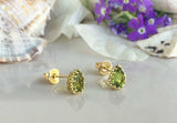 1ct Pear Cut Green Peridot Crown Teardrop Stud Earrings 14k Yellow Gold Finish