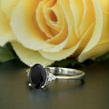 1.2ct Oval Cut Black Diamond Engagement Ring 14k White Gold Finish Solitaire