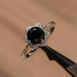 1.2ct Engagement Ring Round Black Diamond Flower Solitaire 14k White Gold Finish