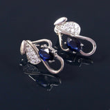 2.4ct Drop Earrings Oval Cut Blue Sapphire Floral 14k White Gold Finish