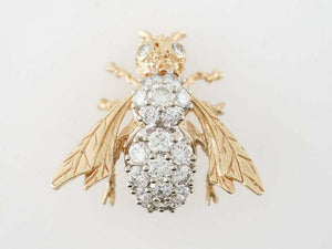 2.14ct Round Brilliant Cut Diamond Bee Design Pin Brooch 14k Dual Gold Finish