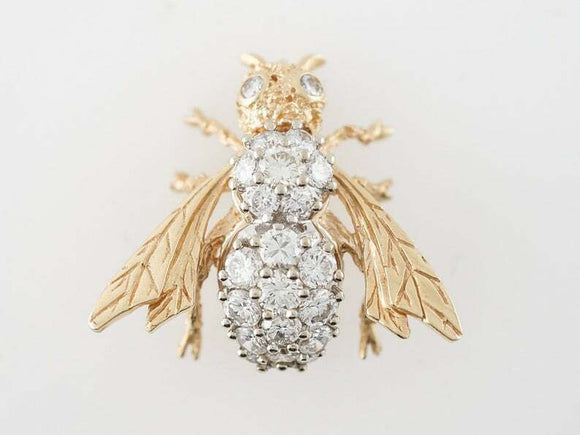 2.14ct Round Brilliant Cut Diamond Bee Design Pin Brooch 14k Dual Gold Finish