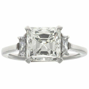 2.1ct Asscher Cut Diamond Engagement Ring Trilogy Unique 14k White Gold Finish