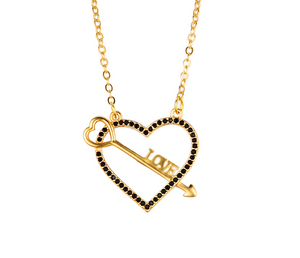 0.8ct Round Cut Black Diamond Pendant Chain Heart Arrow 14k Yellow Gold Finish