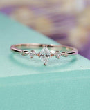 0.5ct Marquise Diamond Minimalist Slim Trilogy Engagement Ring 14k RoseGold Over