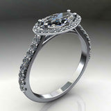 East West Halo Engagement Ring 1.3ct Marquise Cut Diamond 14k White Gold Finish