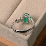 2ct Oval Cut Green Emerald Heart Shape Diamond Accents Ring 14k WhiteGold Finish