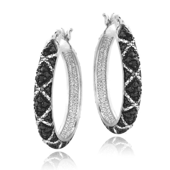 4ct Round Cut Black Diamond Hinge Back Trendy Hoop Earrings 14k White Gold Over