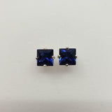 1ct Stud Earrings Princess Cut Blue Sapphire Solitaire 14k White Gold Finish