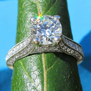 Milgrain Antique Engagement Ring 1.6ct Round Cut Diamond 14k White Gold Finish