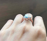 2.7ct Emerald Cut Blue Aquamarine Engagement Ring Bridal Set 14k RoseGold Finish