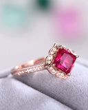 3Ct Cushion Cut Pink Ruby Diamond Vintage Engagement Ring 14K Rose Gold Finish