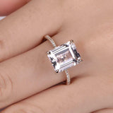 2.1ct Emerald Cut Morganite Engagement Ring Diamond Accents 14k Rose Gold Finish