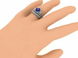 4ct Round Sapphire Vintage Inspired Filigree Bridal Set Ring 14k White Gold Over