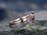 0.75Ct Round Cut Purple Amethyst Milgrain Wedding Band Ring 14K Rose Gold Finish