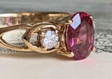 3ct Engagement Ring Pear Cut Pink Ruby Trilogy Split Shank 14k YellowGold Finish