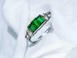 2.6ct Green Emerald Cut Engagement Ring Trilogy 14k White Gold Finish