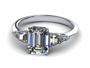 2ct Emerald Cut Diamond 5 Stone Solitaire Engagement Ring 14k White Gold Finish