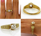 0.75Ct Round Cut Diamond Vintage Solitaire Engagement Ring 14K Yellow Gold Over