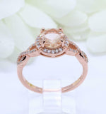 2ct Round Cut Peach Morganite Engagement Ring Twist Shank Halo 14k RoseGold Over