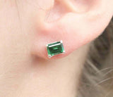 1.2ct Stud Earrings Emerald Cut 4 Prong Solitaire Design 14k White Gold Finish