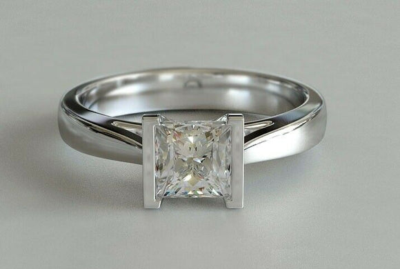 0.8ct Princess Cut Diamond Engagement Ring Classic Solitaire 14k White Gold Over