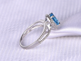 2.5ct Oval Cut Blue Topaz Engagement Ring Halo Split Shank 14k White Gold Finish