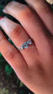 0.6ct Heart Cut Simulated Blue Aquamarine Three Stone Ring 14k White Gold Plated