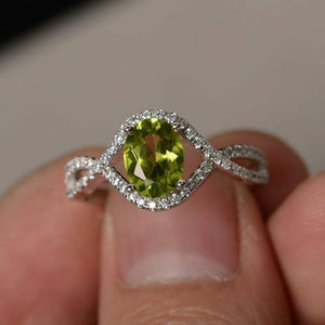 2ct Oval Cut Green Peridot Infinity Wedding Engagement Ring 14k WhiteGold Finish