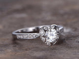 1ct Round Cut VVS1 Diamond Heart Solitaire Engagement Ring 14k White Gold Finish