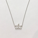 0.2ct Round Cut Diamond Pendant with Chain Unique Crown 14k White Gold Finish