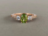 2ct Oval Green Peridot Three Stone Solitaire Engagement Ring 14k Rose Gold Over