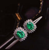 2.6ct Stud Earrings Oval Cut Green Emerald Halo Cluster 14k White Gold Finish