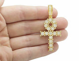 3ct Round Cut Diamond Egyptian Cluster Ankh Cross Pendant 14k Yellow Gold Finish