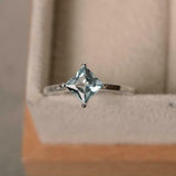 1ct Princess Cut Blue Aquamarine Engagement Ring Solitaire 14k White Gold Finish