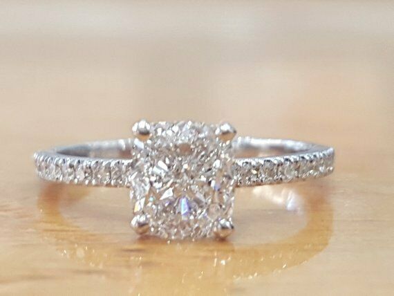 1.9ct Cushion Cut Diamond Accents Solitaire Engagement Ring 14k WhiteGold Finish