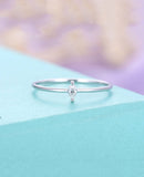 0.1ct Marquise Cut Diamond Minimalist Slim Engagement Ring 14k White Gold Finish