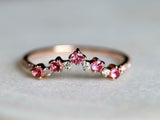 1ct Wedding Band Round Cut Pink Sapphire Curved Stackable 14k Rose Gold Finish