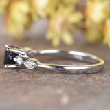 1ct Round Cut Black Diamond Engagement Ring Five Stone 14k White Gold Finish