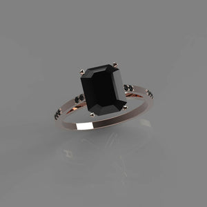 2.5ct Emerald Cut Black Diamond Engagement Ring Solitaire 14k Rose Gold Finish