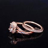 2.4ct Oval Cut Diamond Engagement Ring 14k Rose Gold Over Trendy Halo Bridal Set