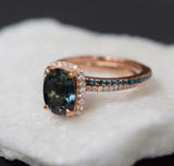 2ct Engagement Ring Oval Cut London Blue Topaz Halo Bridal Set 14k RoseGold Over