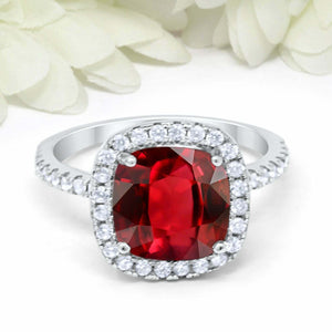 2.75ct Cushion Red Ruby Engagement Ring Diamond Accent Halo 14k White Gold Over